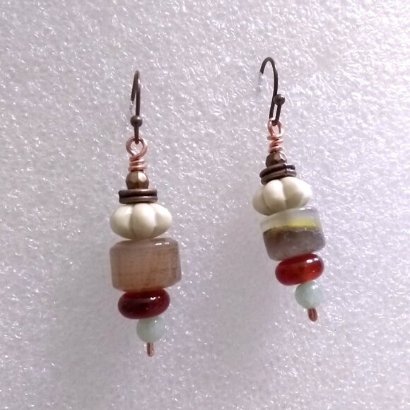 Neutral Colored Fall Earrings ~ Short Stack Danglers ~ Semi-Precious Stone Beads - Picture 7 of 7